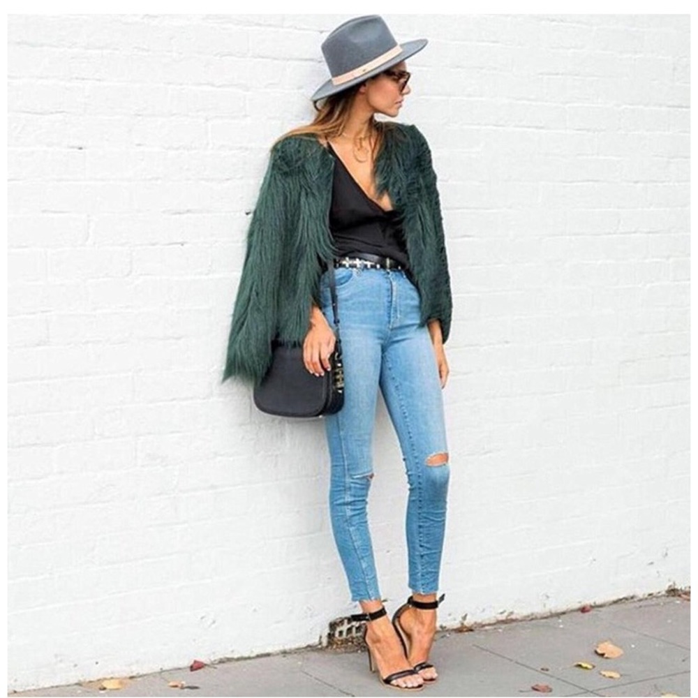 FAUX dark green fur jacket